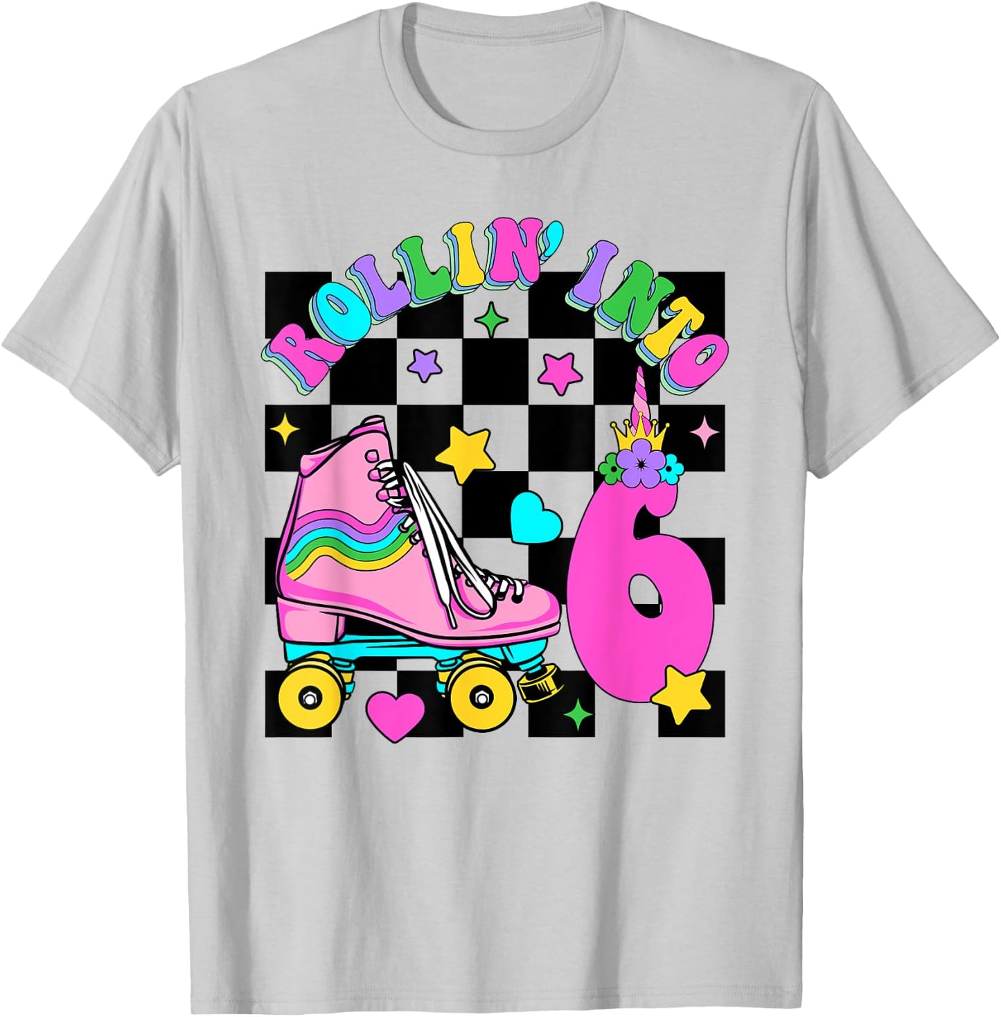 Rolling Into 6 Years Old Skater 6th Birthday Kids Girls T-Shirt - T-Shirt | Ash