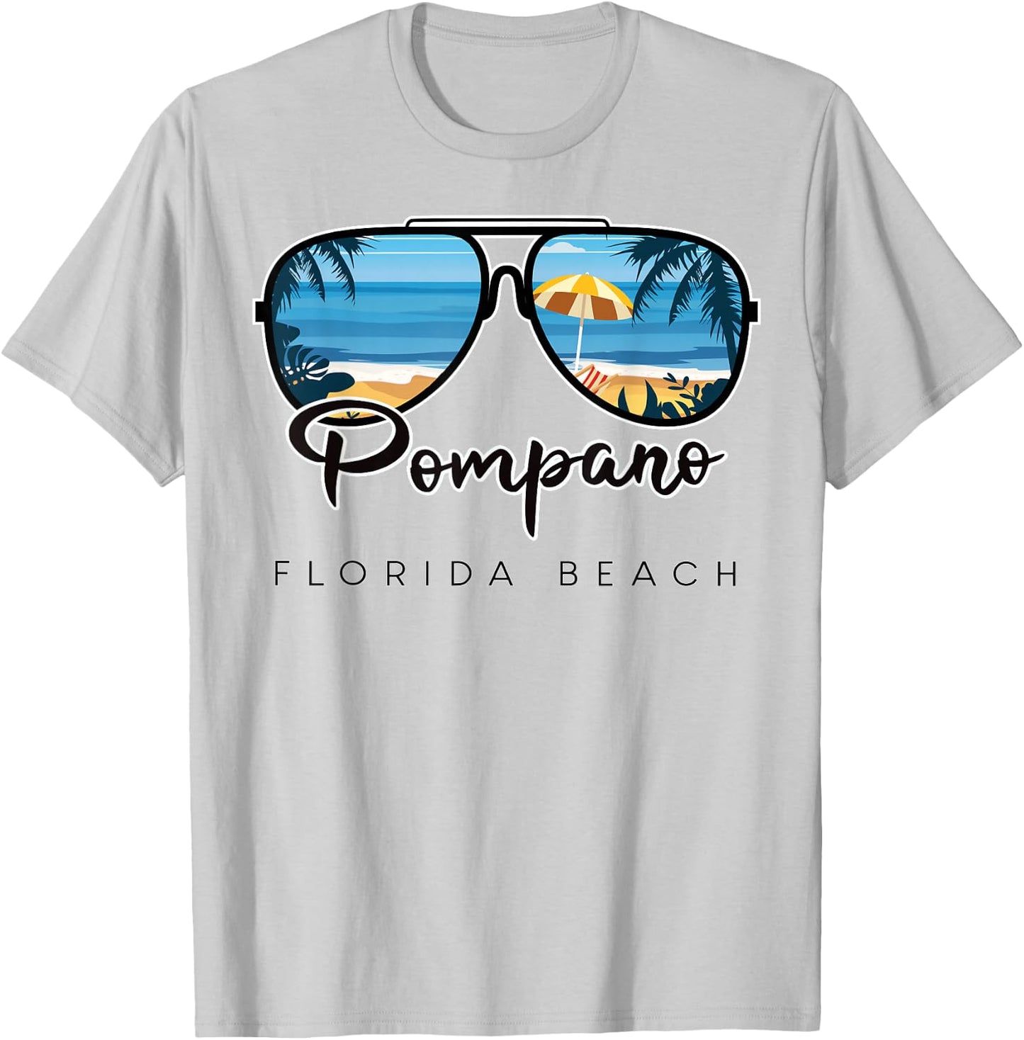Pompano Beach Florida Palm Tree Sunglasses Souvenir T-Shirt - T-Shirt | Ash