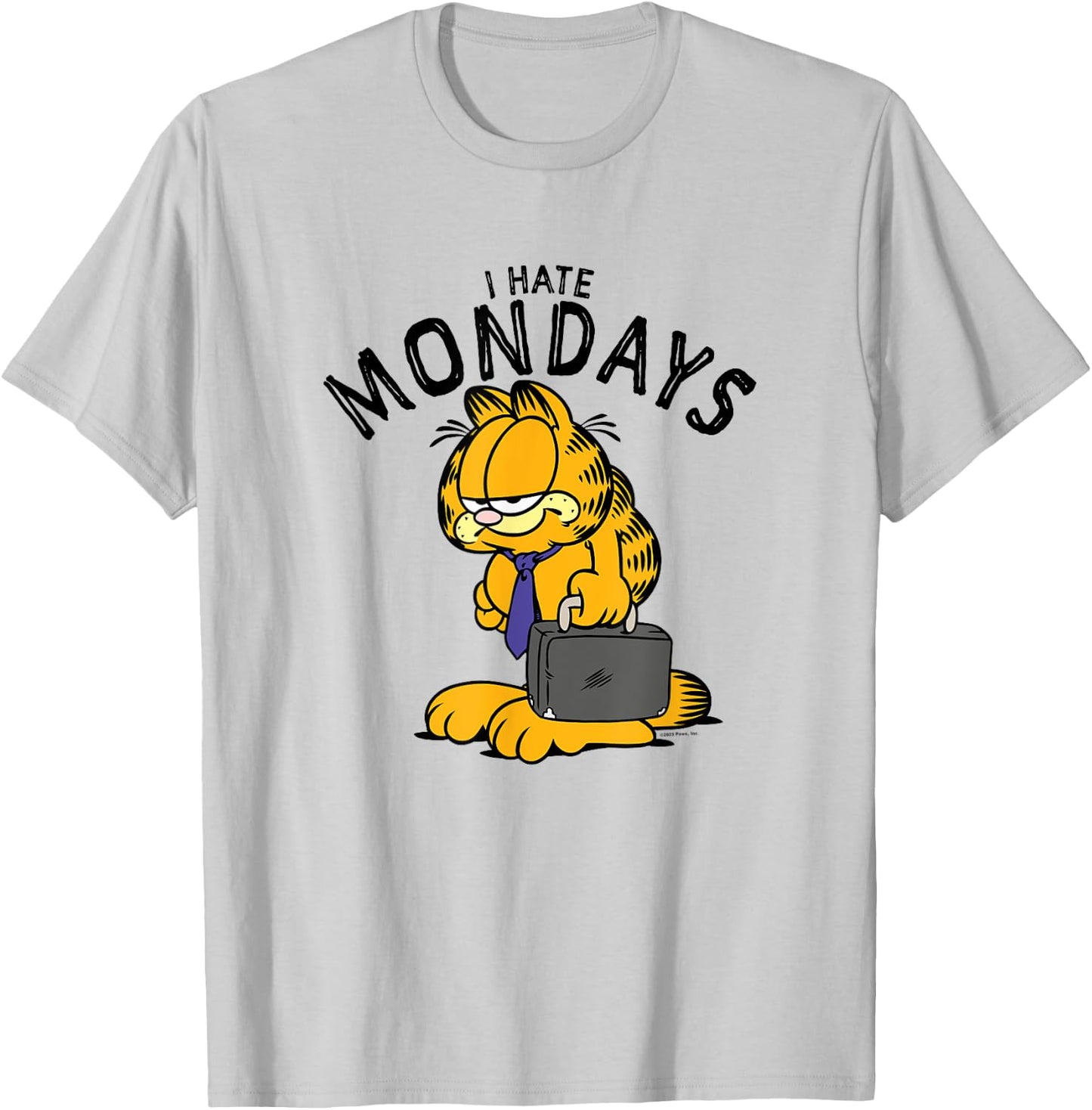 Garfield I Hate Mondays Grumpy Tie & Briefcase Shot T-Shirt - T-Shirt | Ash