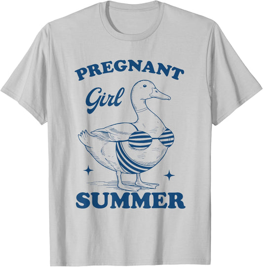 Pregnant Girl Summer Funny Baby Announcement Goose Mom T-Shirt - T-Shirt | Ash