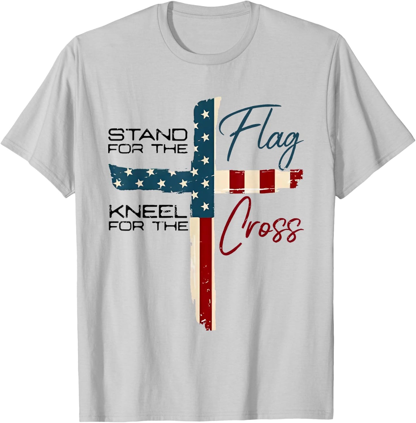 Stand For The Flag 4th Of July Cross USA Flag Christian T-Shirt - T-Shirt | Ash