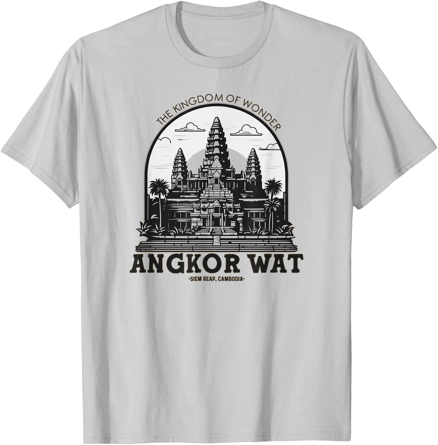 Less Than Three Khmer Brand -Adults Angkor Wat , Grey, Small, Short Sleeve, Classic Fit, Pull On, Travel, Leisure, Casual, , Embroidery T-Shirt - T-Shirt | Ash