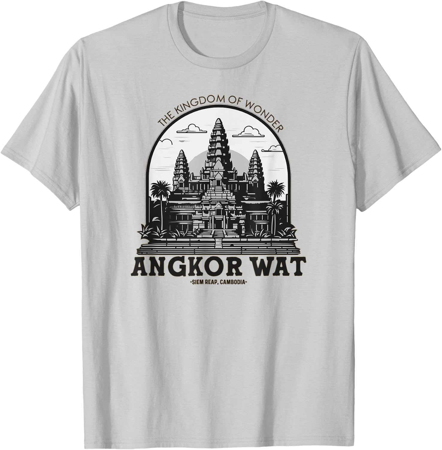 Less Than Three Khmer Brand -Adults Angkor Wat , Grey, Small, Short Sleeve, Classic Fit, Pull On, Travel, Leisure, Casual, , Embroidery T-Shirt - T-Shirt | Ash