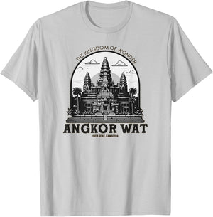 Less Than Three Khmer Brand -Adults Angkor Wat , Grey, Small, Short Sleeve, Classic Fit, Pull On, Travel, Leisure, Casual, , Embroidery T-Shirt - T-Shirt | Ash