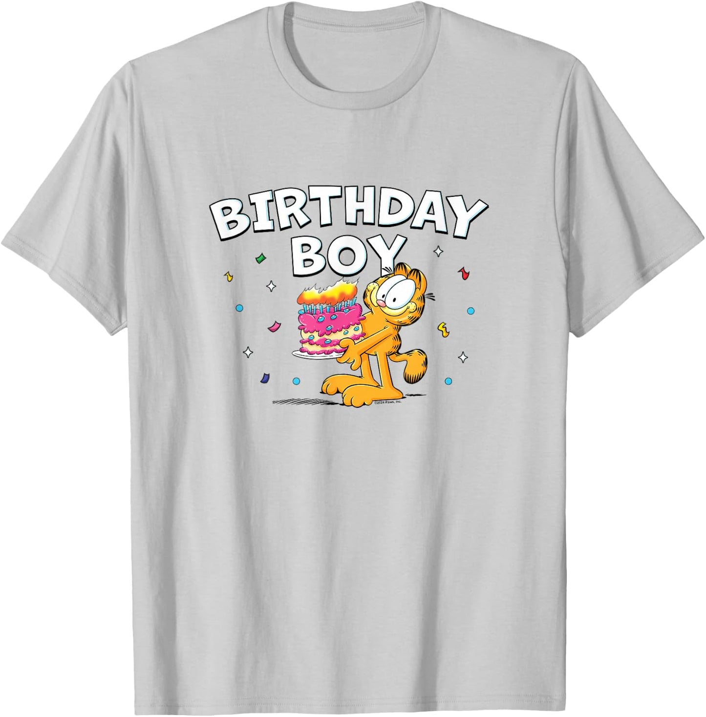 Garfield Birthday Boy Cake & Confetti Celebration Logo T-Shirt - T-Shirt | Ash