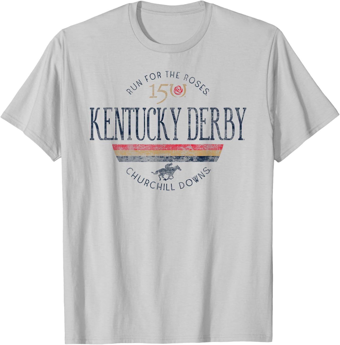 Kentucky Derby 150th Retro Stripe White Officially Licensed T-Shirt - T-Shirt | Ash