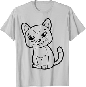 Cute cat to paint and color in for children T-Shirt - T-Shirt | Ash