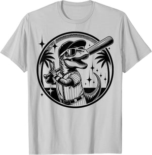 Funny T-rex Dinosaur Baseball Shirt Kids Men Women Softball T-Shirt - T-Shirt | Ash