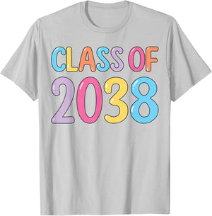 Class of 2038 Grow With Me K to 12 Grade Handprints On Back T-Shirt - T-Shirt | Ash