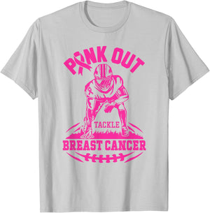 Pink Out Tackle Breast Cancer Awareness Football Pink Ribbon T-Shirt - T-Shirt | Ash