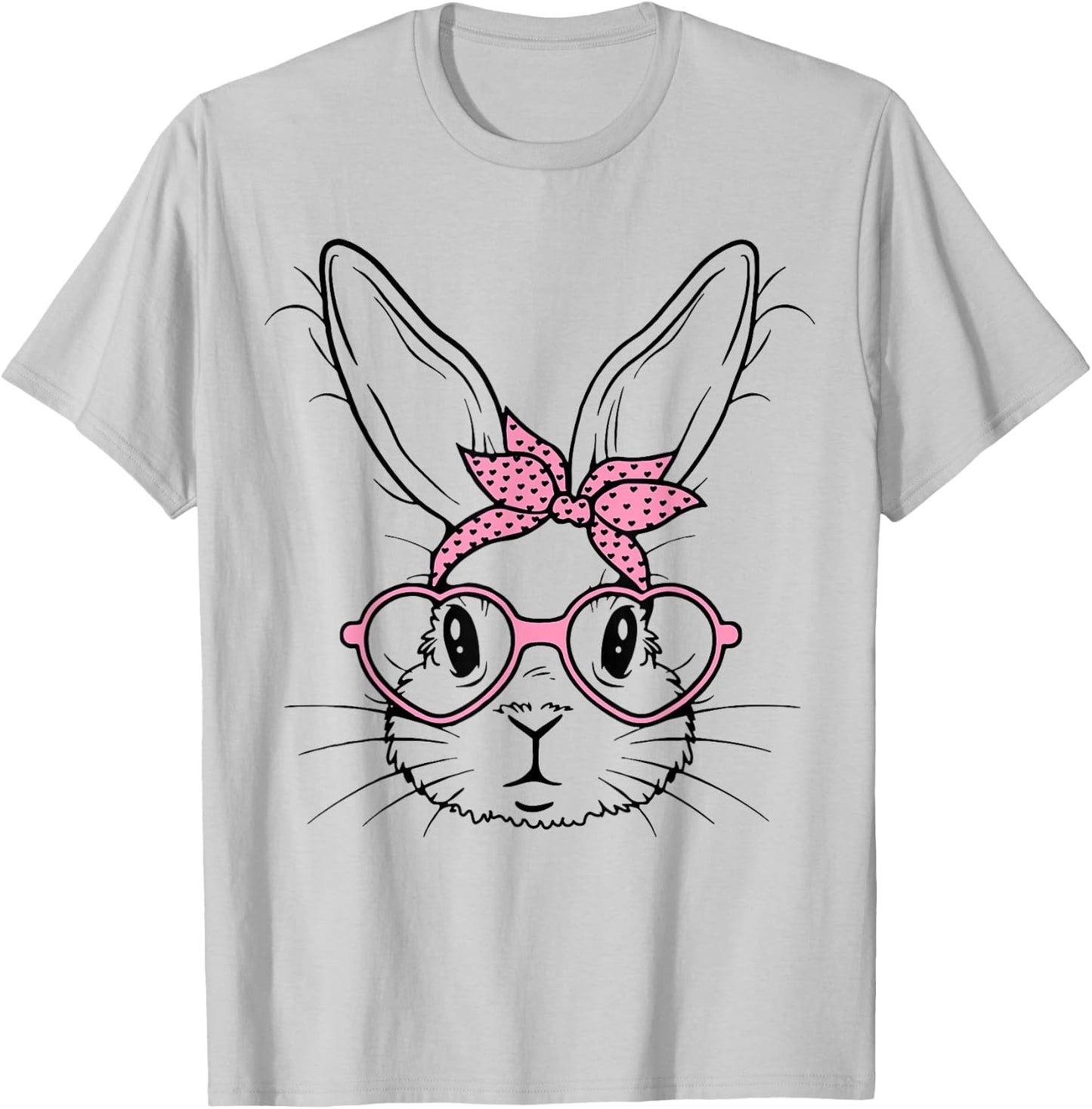 Cute Bunny Rabbit Face With Bandana Heart Glasses Easter Day T-Shirt - T-Shirt | Ash