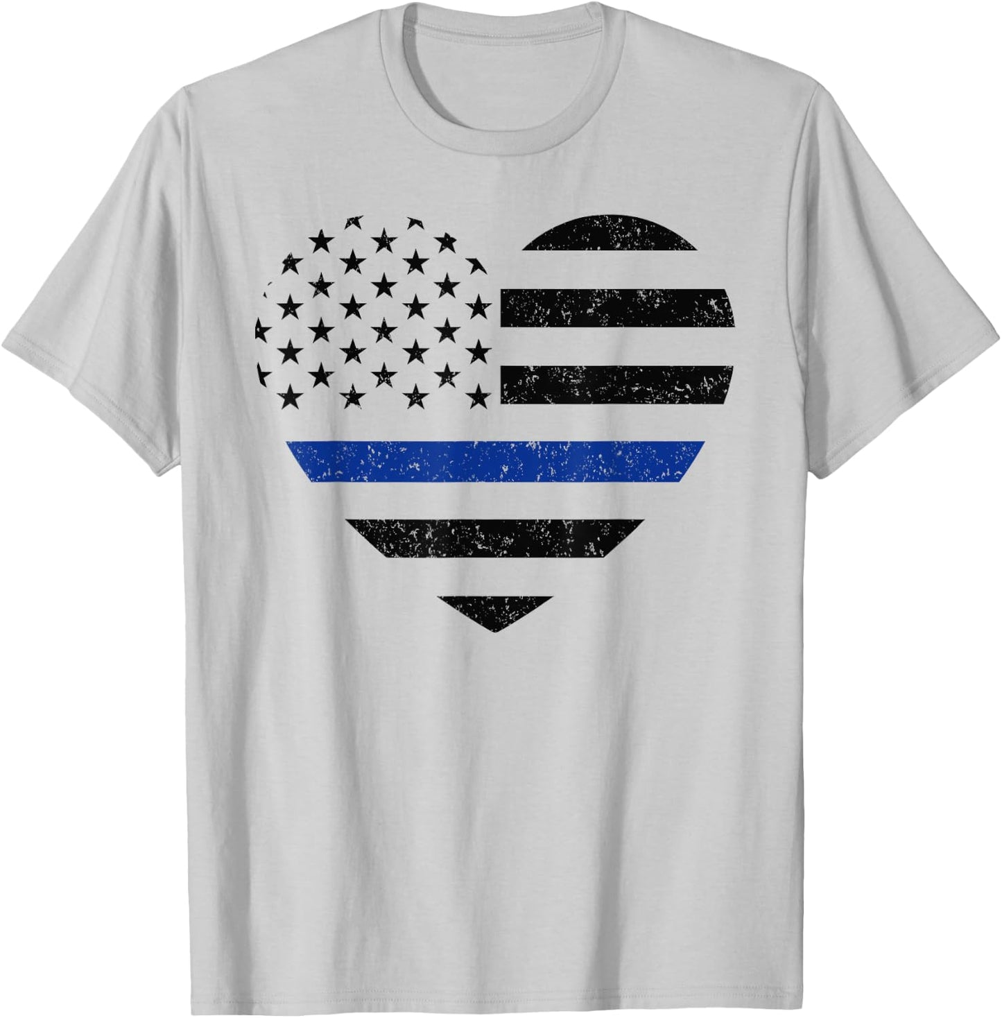 Thin Blue Line American Flag Heart Patriotic Kids Police T-Shirt - T-Shirt | Ash