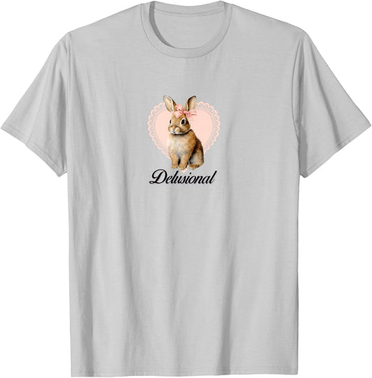 Delusional Coquette Rabbit Bunny Y2K Aesthetic T-Shirt - T-Shirt | Ash
