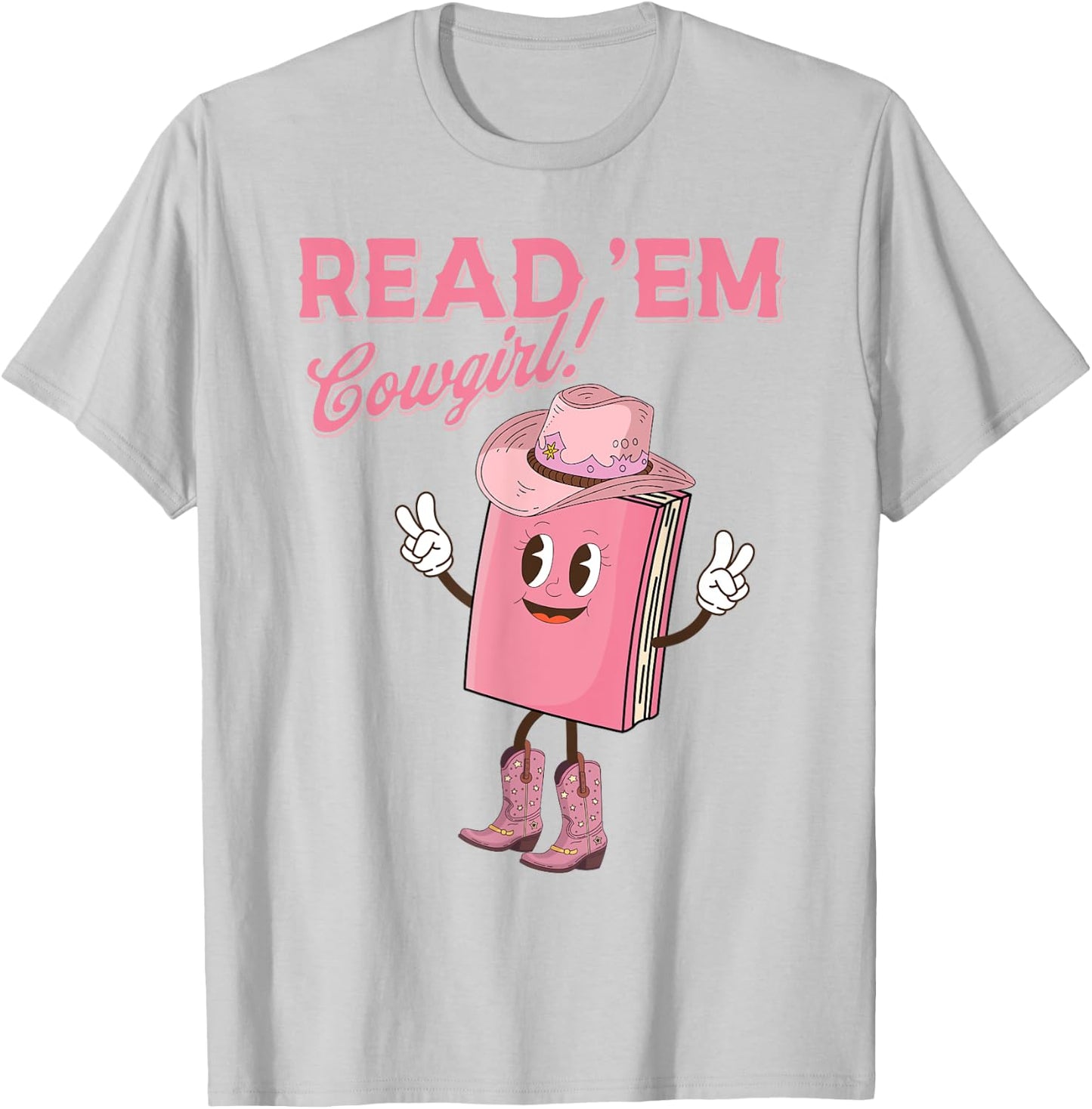 Read 'Em Western Cowgirl Retro Groovy Reading Books T-Shirt - T-Shirt | Ash