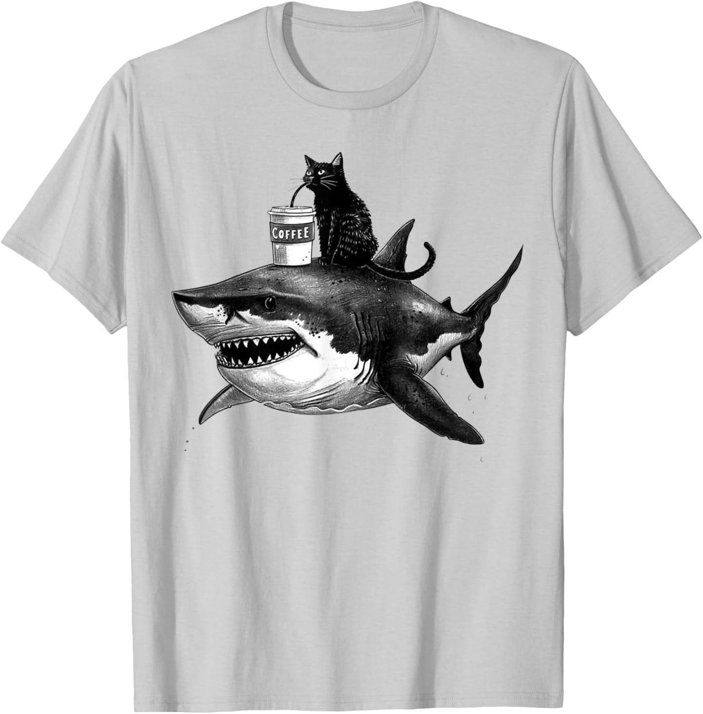 Funny Shark and Cat Art - Black Cat Riding Shark Women T-Shirt - T-Shirt | Ash