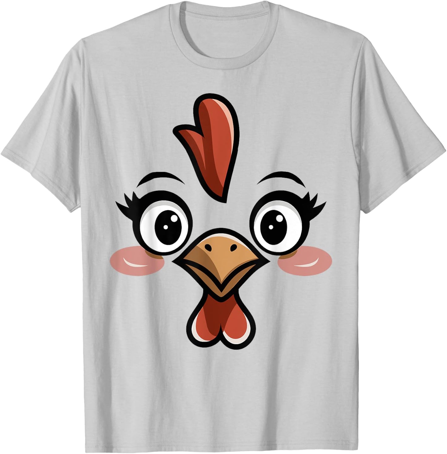Novelty Last Minute Easy Halloween Party Stuff Halloween Chicken Face Women Kids Blue, White Size Small Classic Fit Round Collar Short Sleeve Cotton 60%, Polyester 40% T-Shirt - T-Shirt | Ash