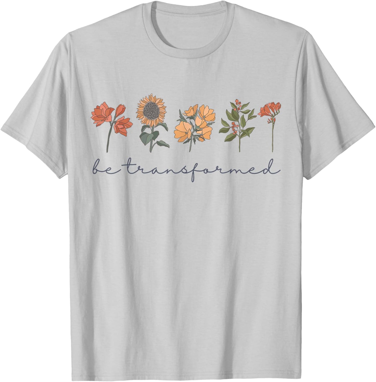Romans 12:2 Scripture Christian Bible Faith Boho Wildflowers T-Shirt - T-Shirt | Ash
