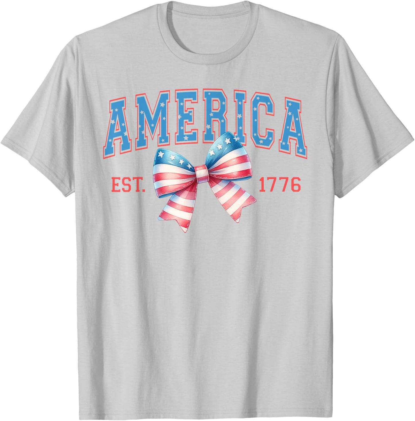 America Est. 1776 Patriotic Coquette Bow 4th of July T-Shirt - T-Shirt | Ash