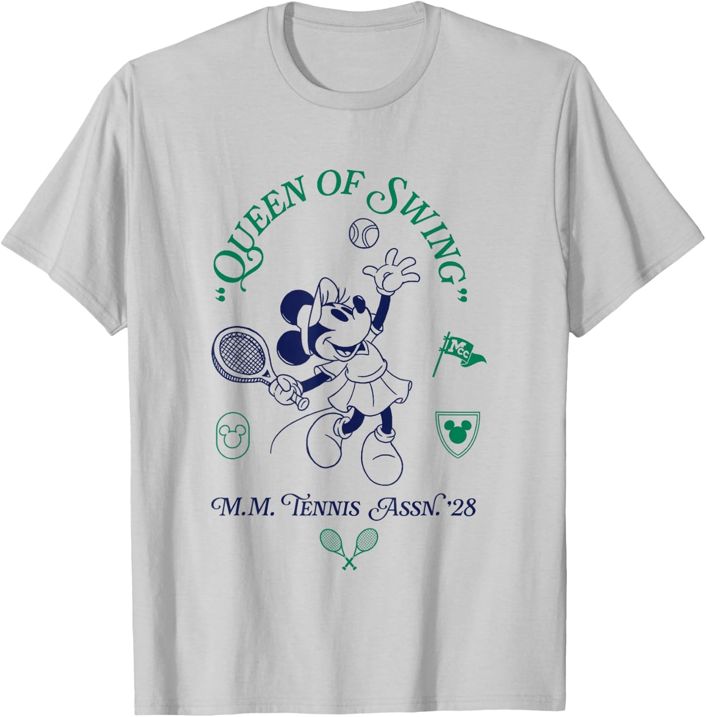 Disney Minnie Mouse Queen Of Swing M.M. Tennis Assn 28 Logo T-Shirt - T-Shirt | Ash