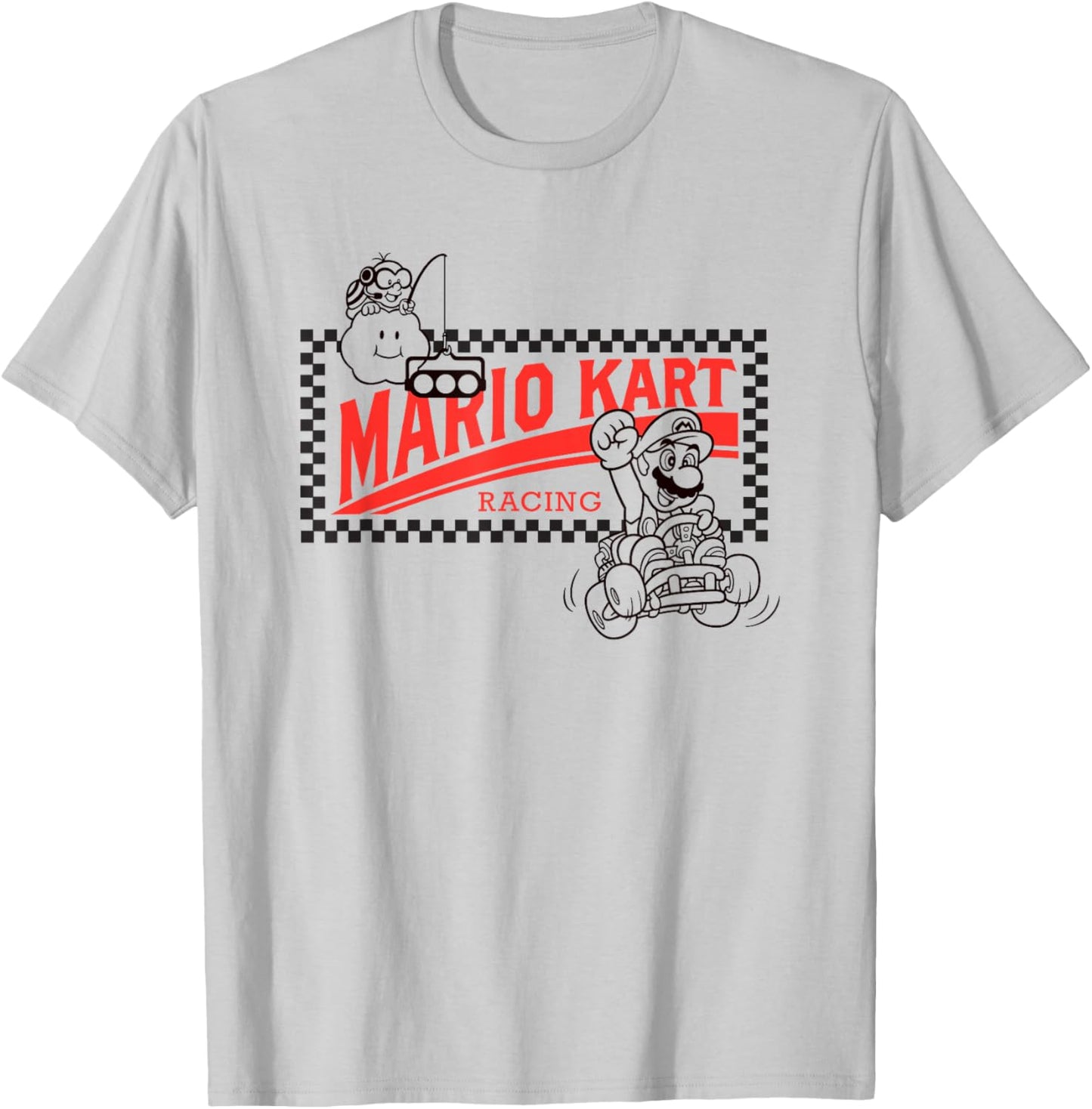 Mario Kart Racing Vintage Checkerboard Frame Logo T-Shirt - T-Shirt | Ash