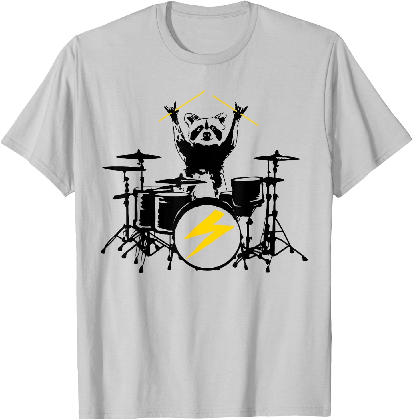 Funny Raccoon Playing Drum Kit Graphic T-Shirt - T-Shirt | Ash