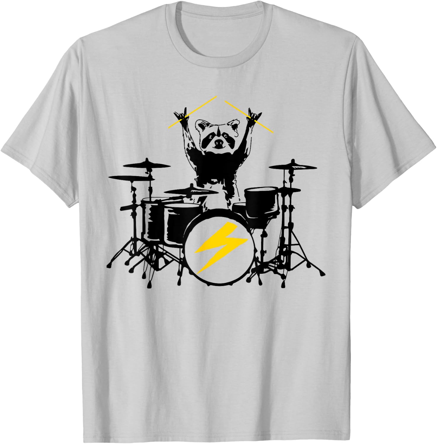 Funny Raccoon Playing Drum Kit Graphic T-Shirt - T-Shirt | Ash