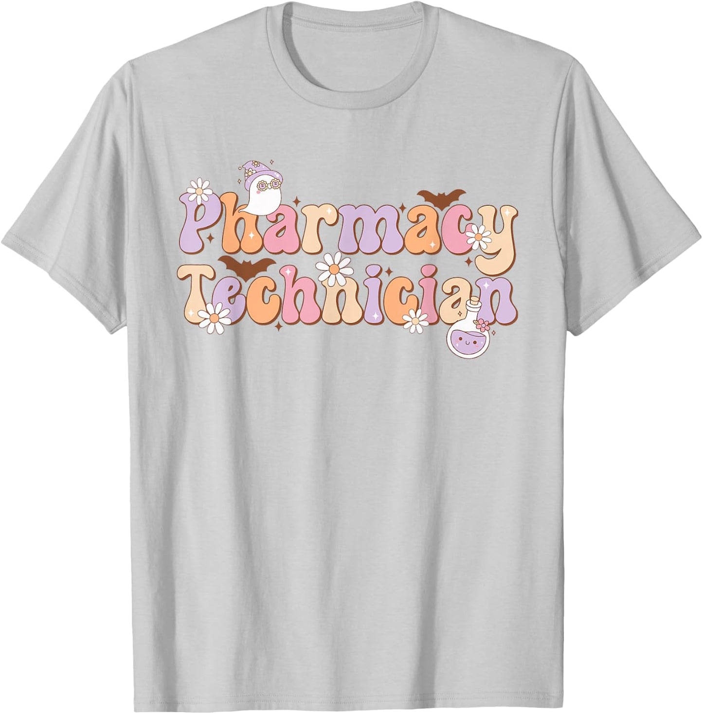Retro Pharmacy Technician Halloween Spooky Pharmacy Tech T-Shirt - T-Shirt | Ash