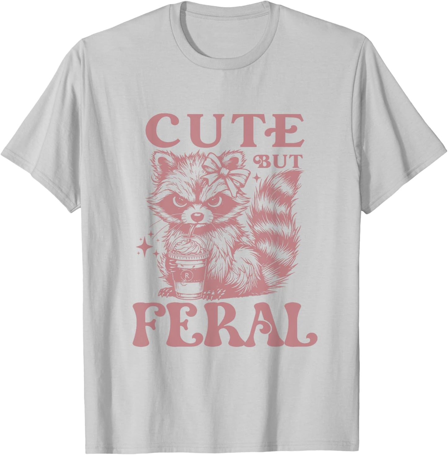 Raccoon Cute But Feral Vintage Raccoon Funny Coffee Lovers T-Shirt - T-Shirt | Ash