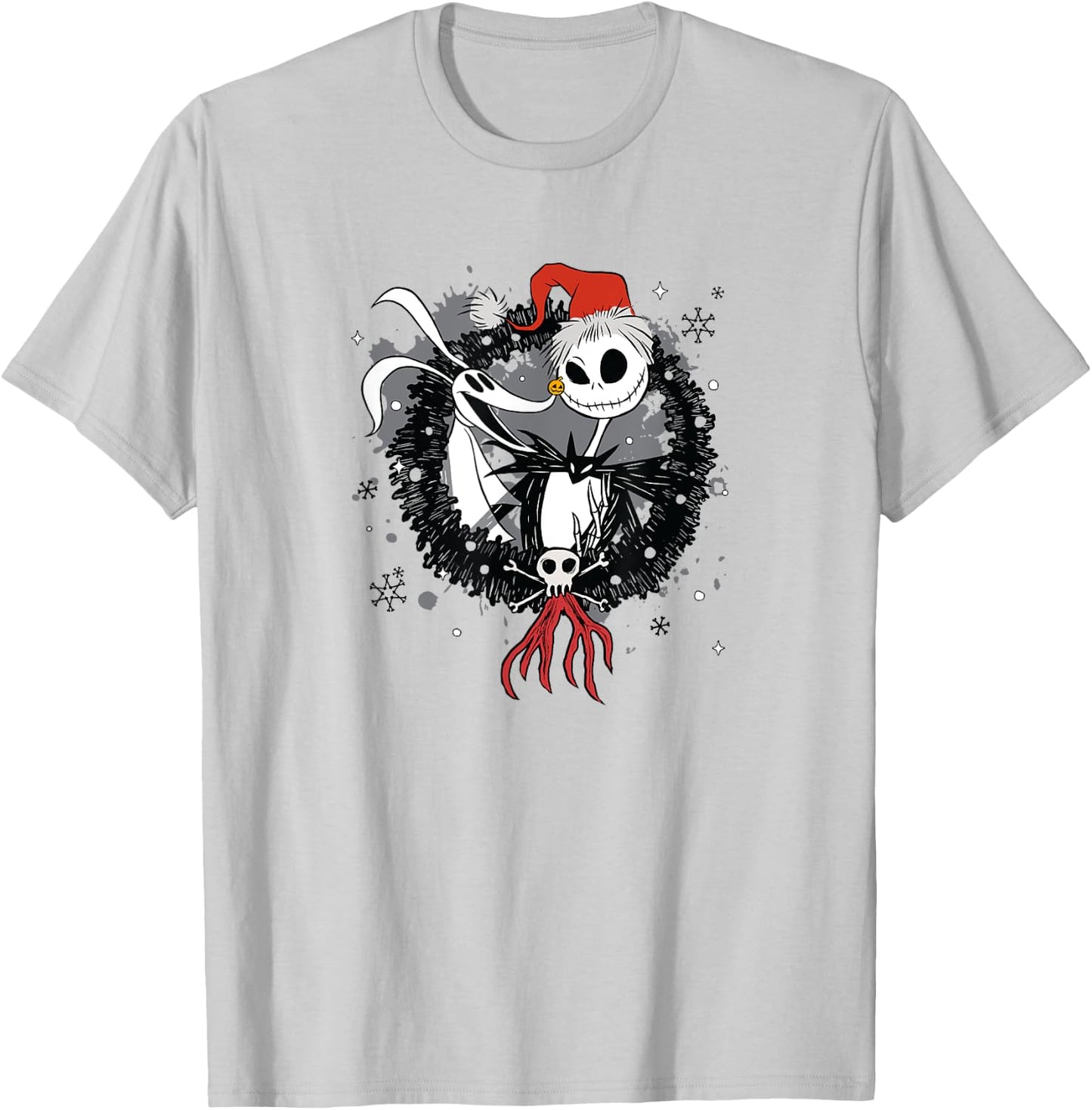 Disney The Nightmare Before Christmas Jack & Zero Wreath T-Shirt - T-Shirt | Ash