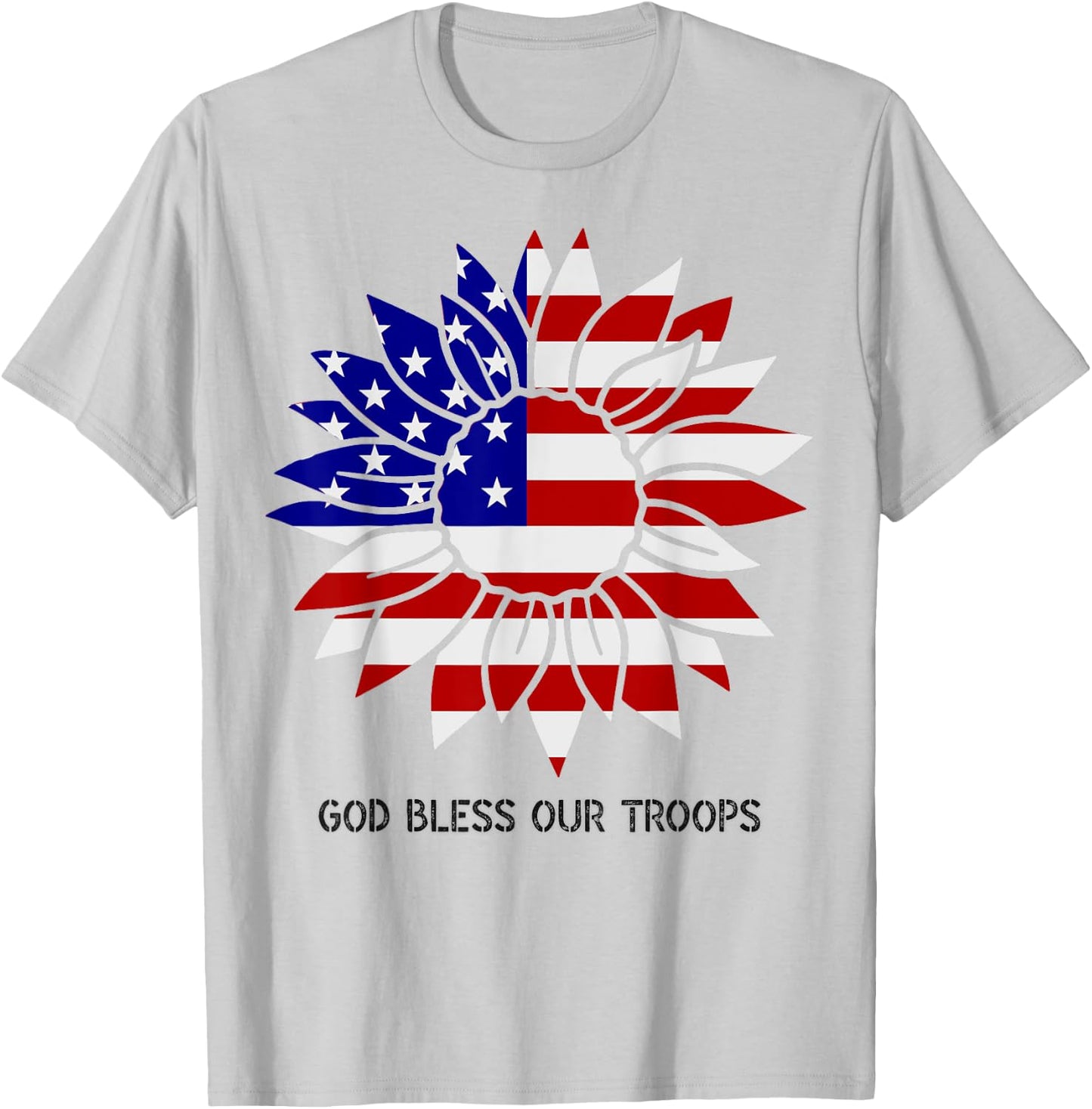 Patriotic US Flag Sunflower God Bless Our Troops Kids Men T-Shirt - T-Shirt | Ash