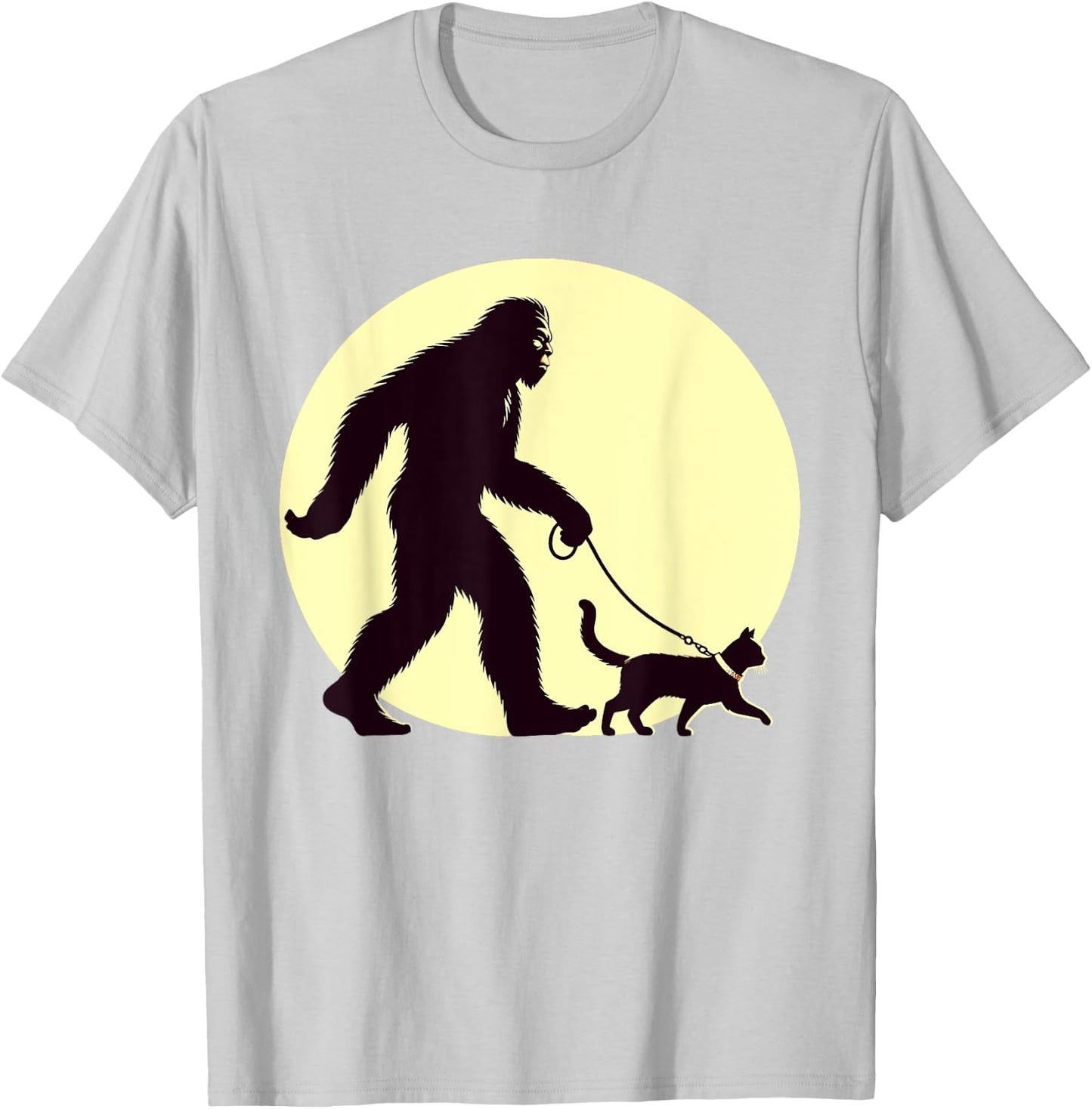 Bigfoot Sasquatch Walking Cat Funny Cat Lover Graphic Art T-Shirt - T-Shirt | Ash