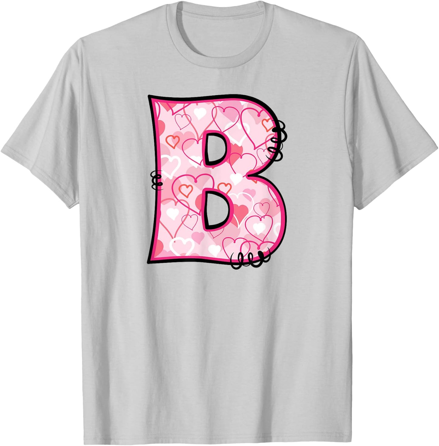 Letter B Pink Initial Monogram Hearts Girly T-Shirt - T-Shirt | Ash