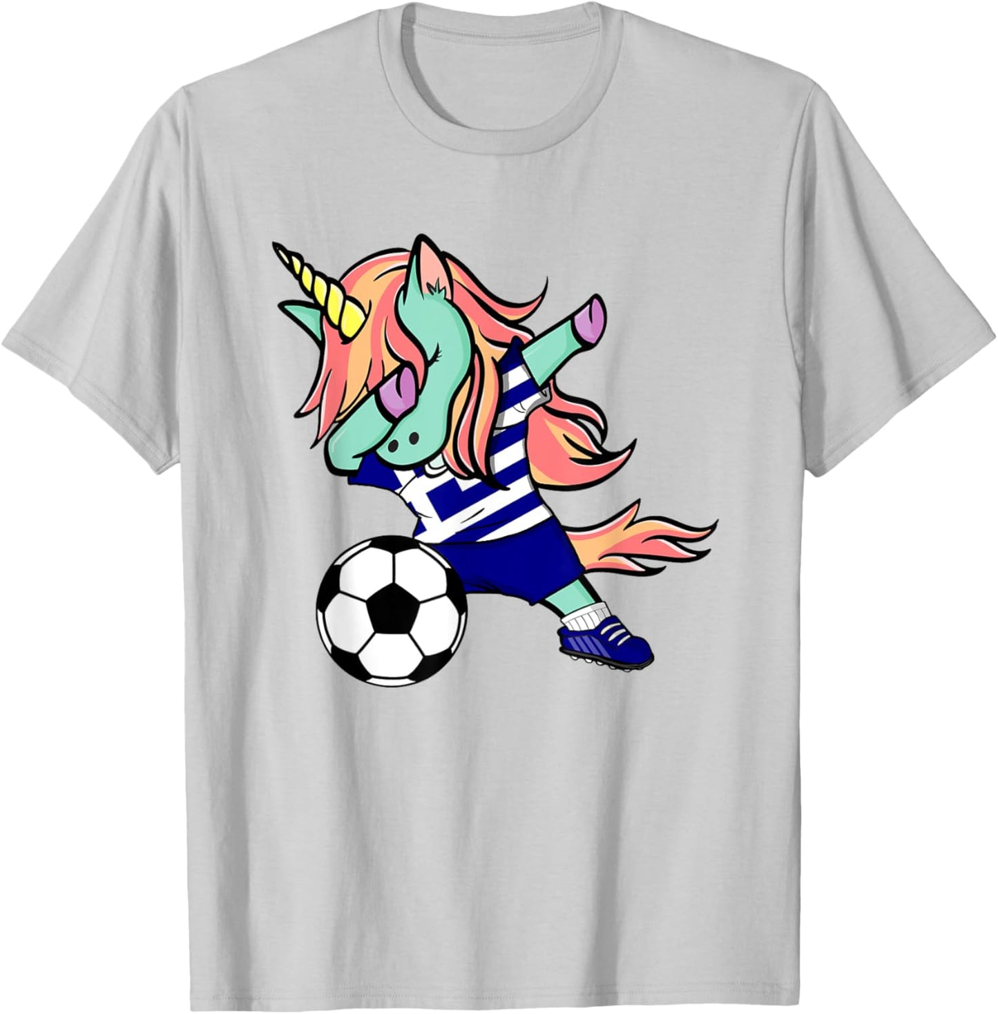 Dabbing Unicorn Soccer Greece Jersey Shirt Greek Football T-Shirt - T-Shirt | Ash