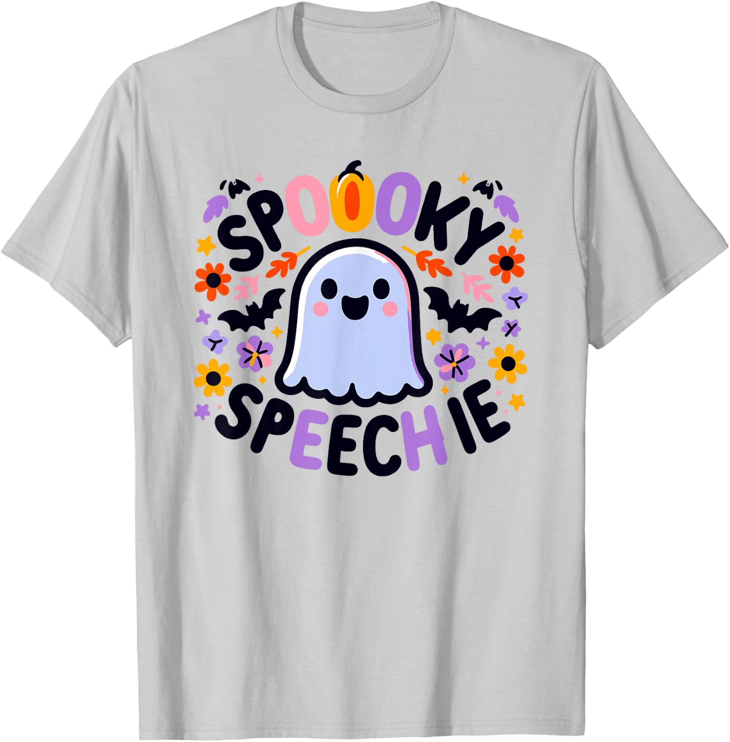 SLP Halloween Speech Therapy Spooky Ghost Speech Therapist T-Shirt - T-Shirt | Ash