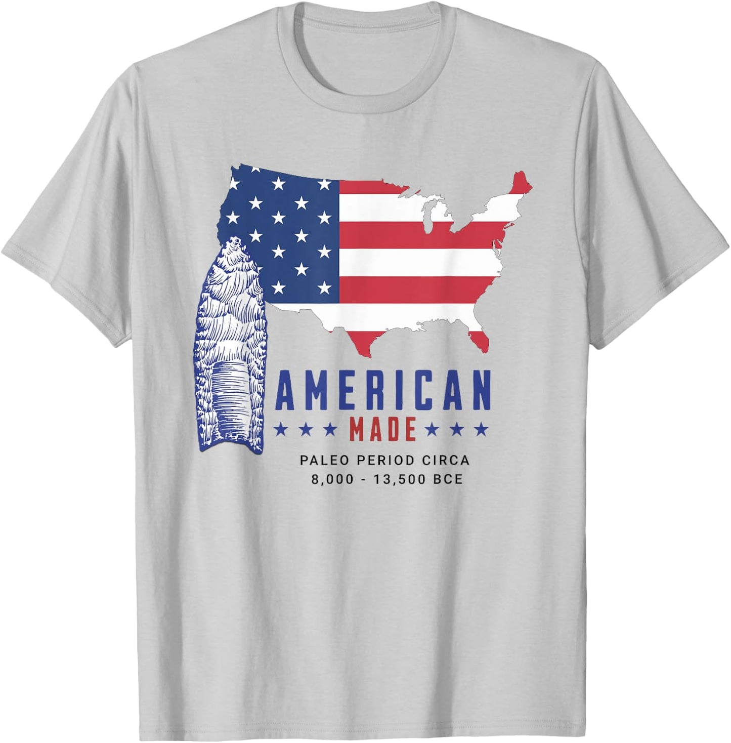 Paleo Spearpoint (Arrowhead) with American Flag Kids Men T-Shirt - T-Shirt | Ash