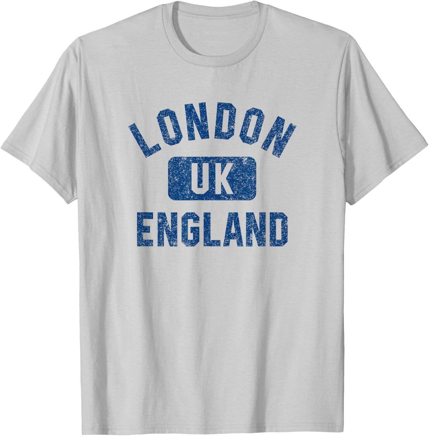 London England UK Gym Style Distressed Dark Blue Print T-Shirt - T-Shirt | Ash
