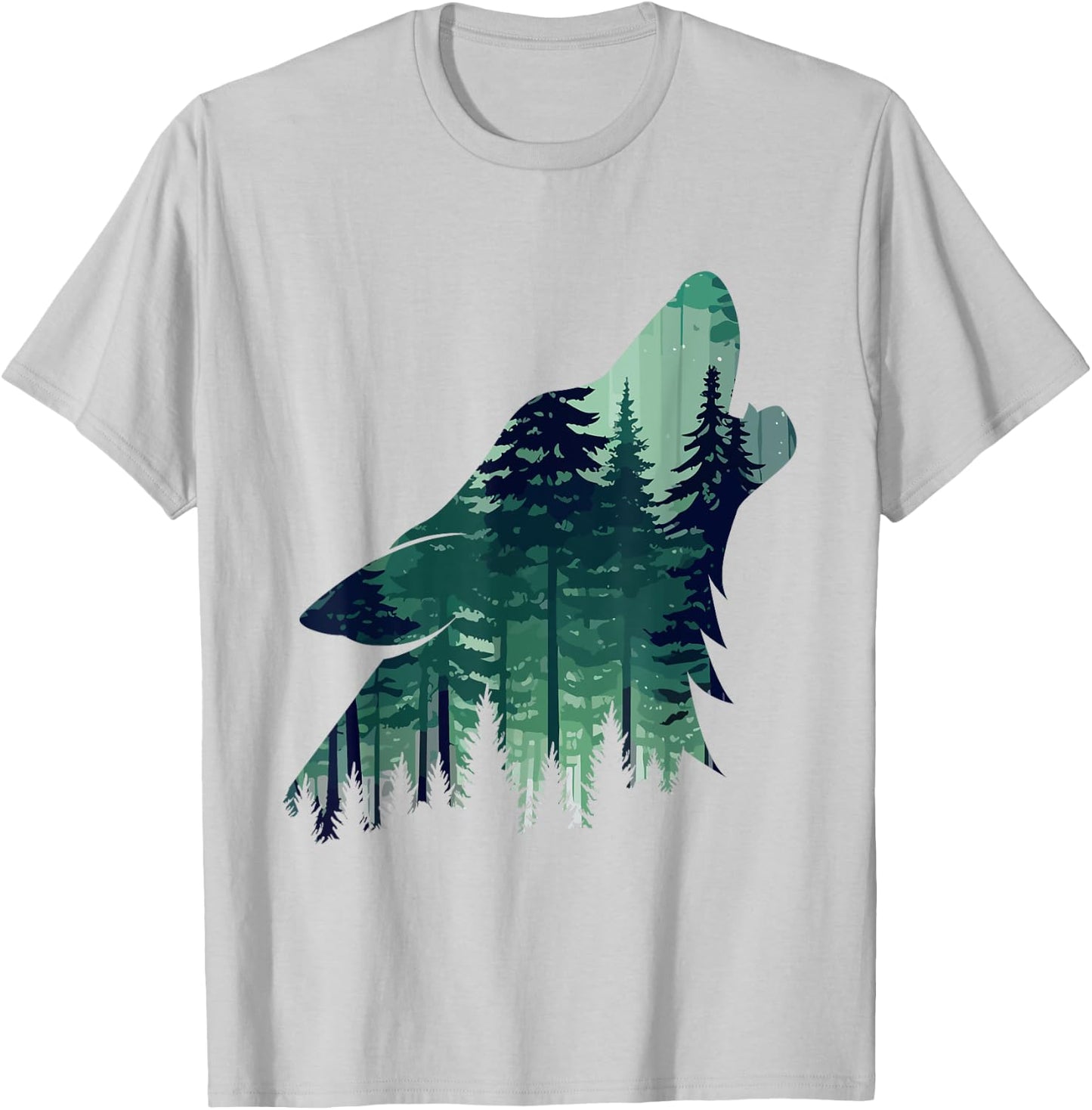 Landscape Animal Art Nature Forest Hiking Howling Wolf T-Shirt - T-Shirt | Ash
