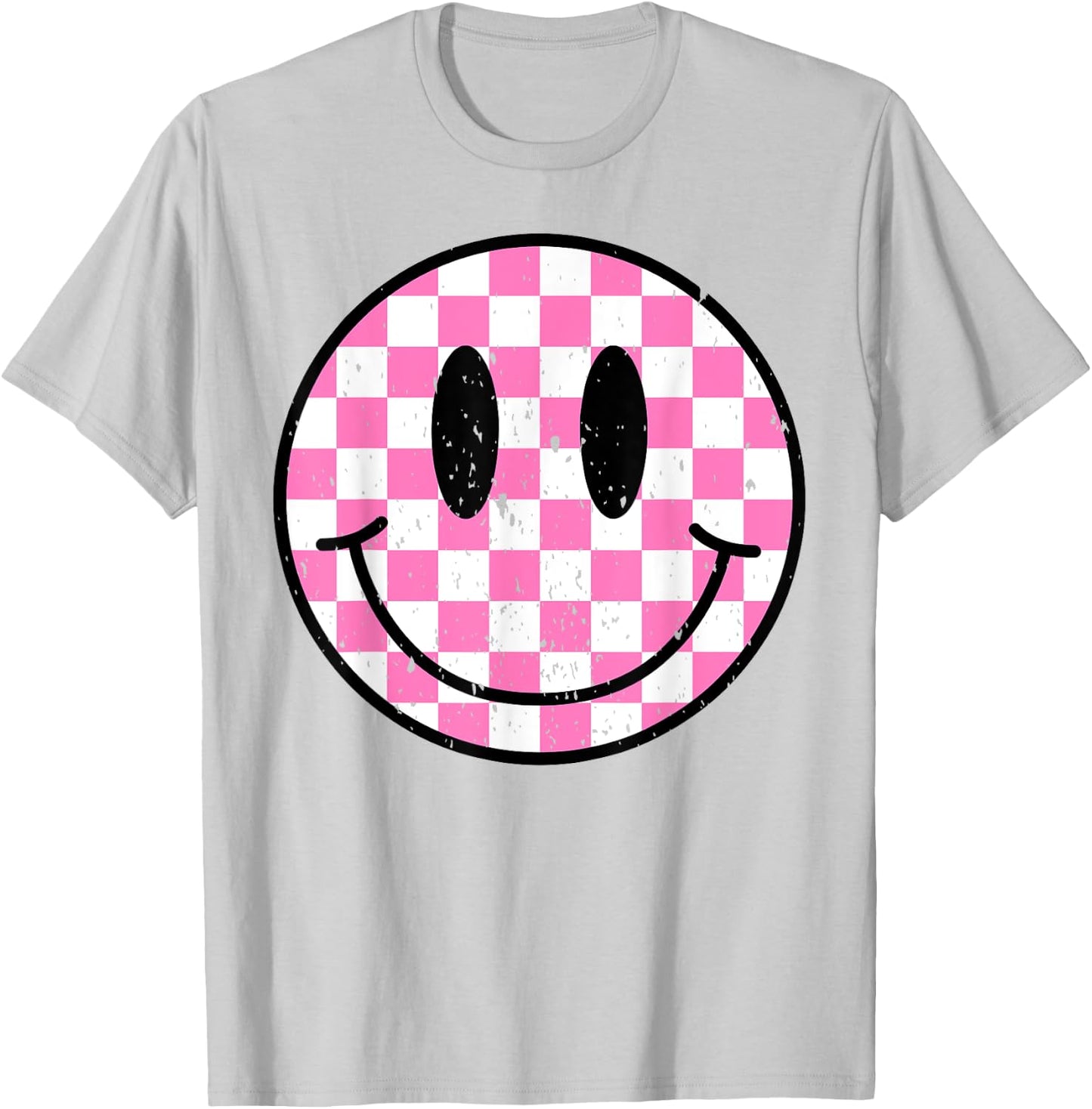 Retro Groovy Checkered Pattern Smile Face Trendy Kids T-Shirt - T-Shirt | Ash