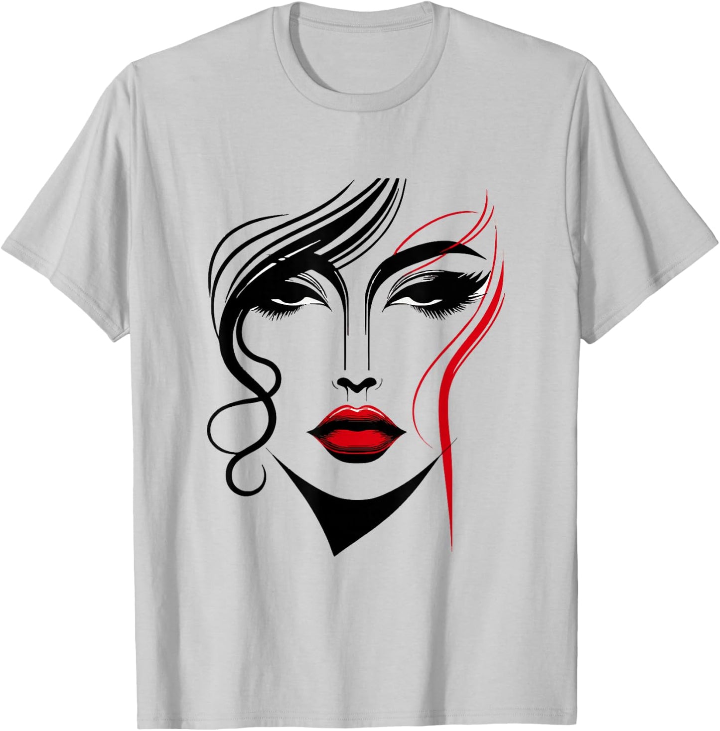Abstract Female Face With Red Lipstick Abstract Art Piece T-Shirt - T-Shirt | Ash