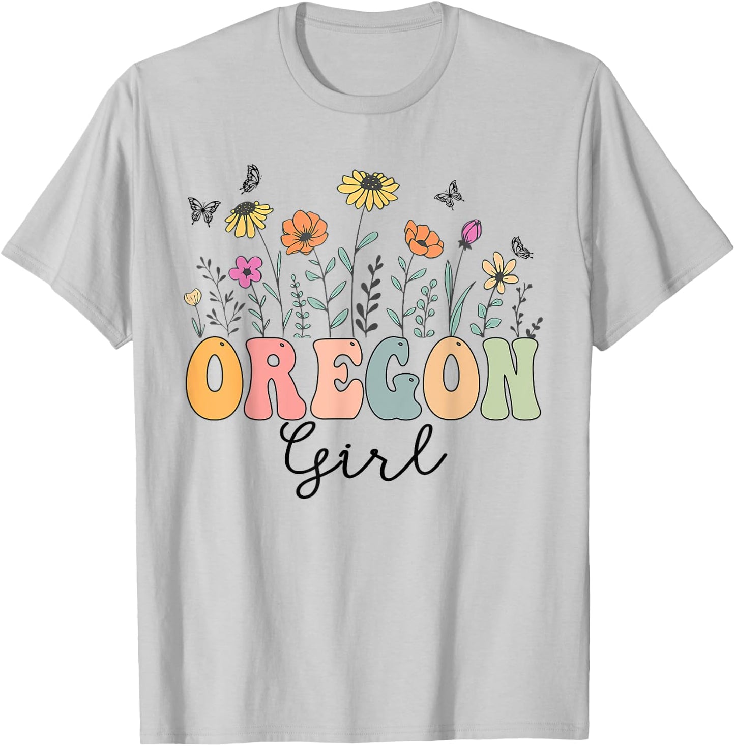 Oregon Girl Wildflower Groovy Oregon Lover T-Shirt - T-Shirt | Ash