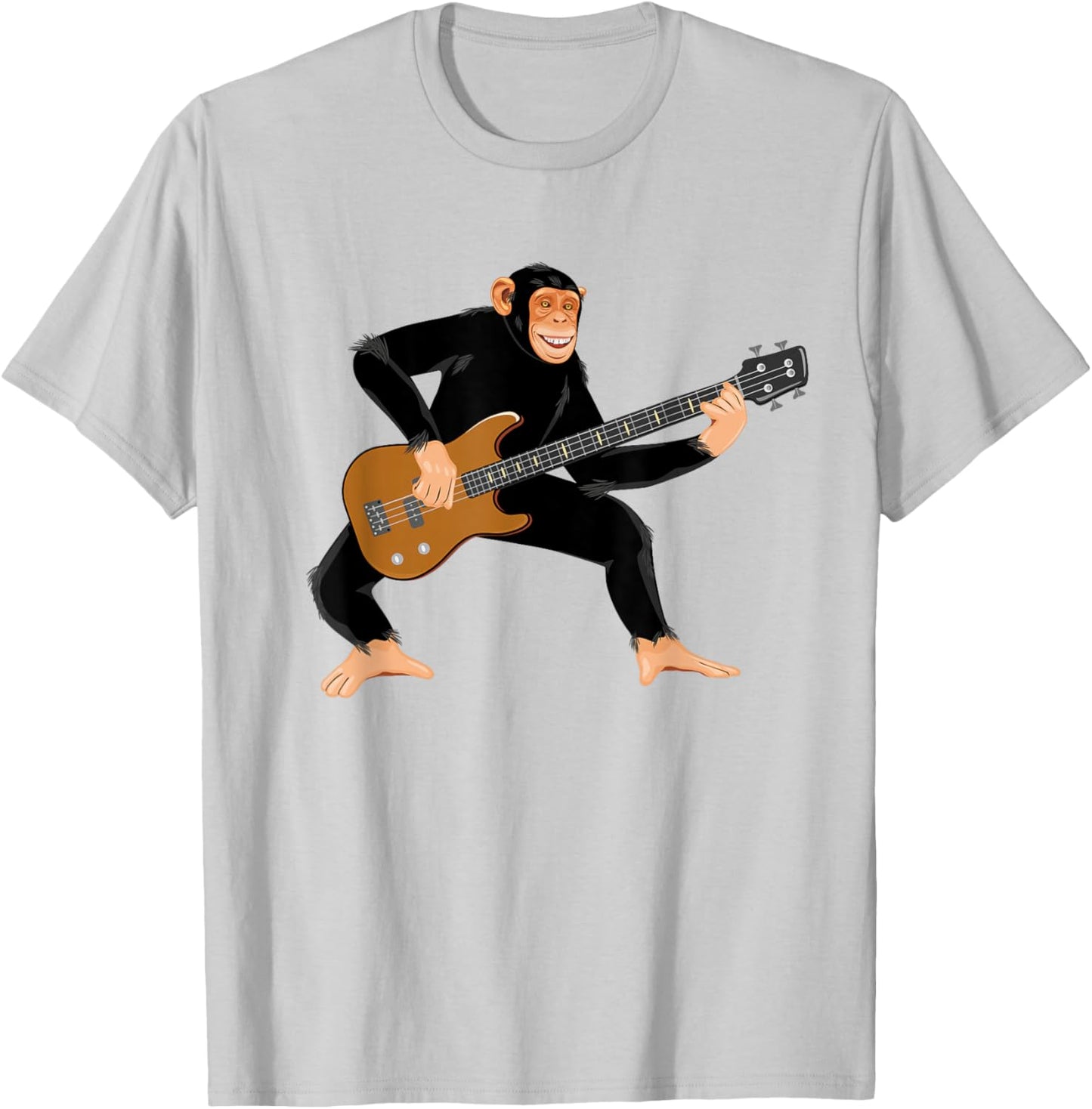 Chimpanzee Playing Electric Bass Guitar. Funny Monkey Shirt T-Shirt - T-Shirt | Ash