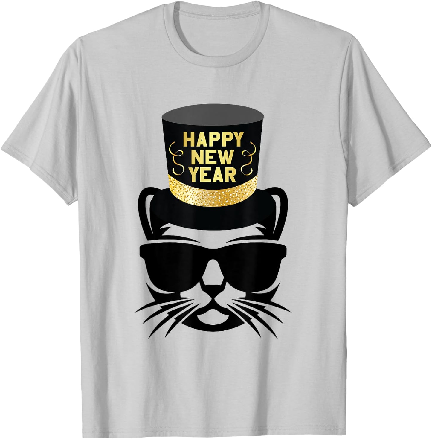 Happy New Year Cat T-Shirt - T-Shirt | Ash
