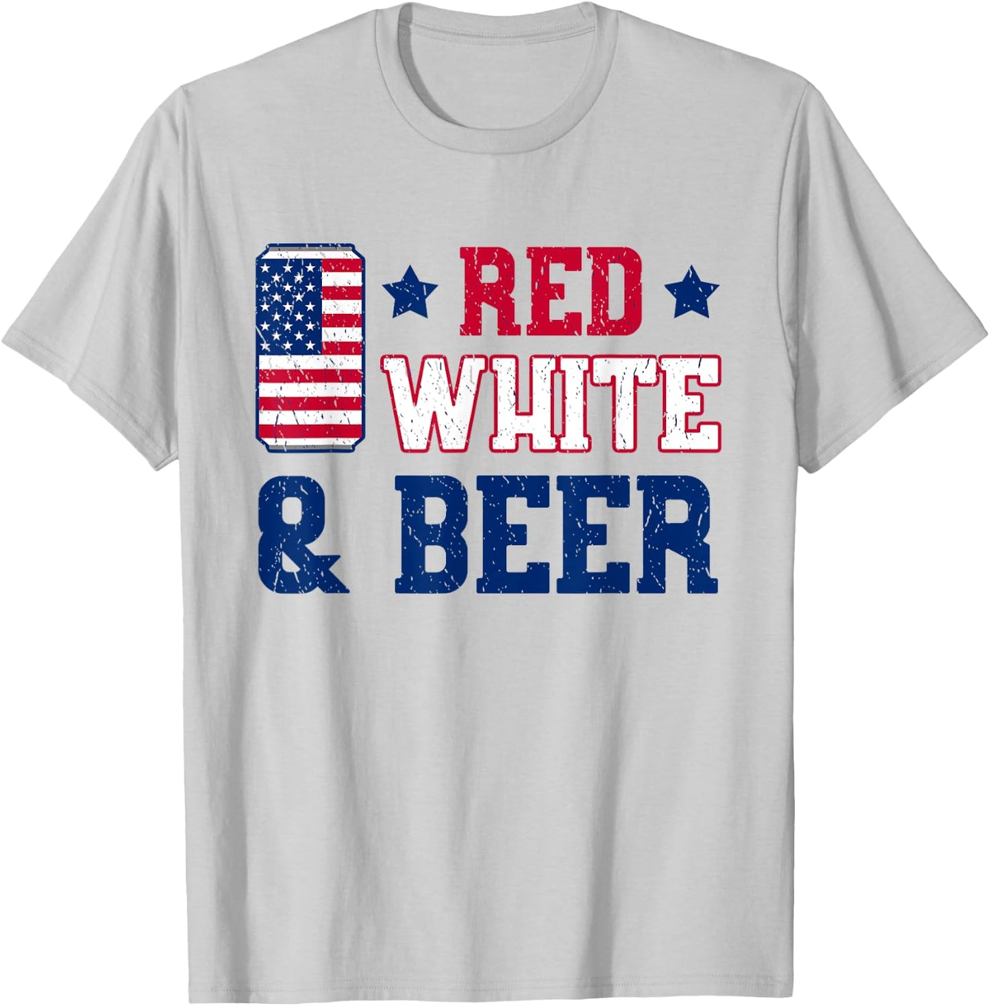 Red White And Beer Shirt - USA 4th of July Gift T-Shirt - T-Shirt | Ash