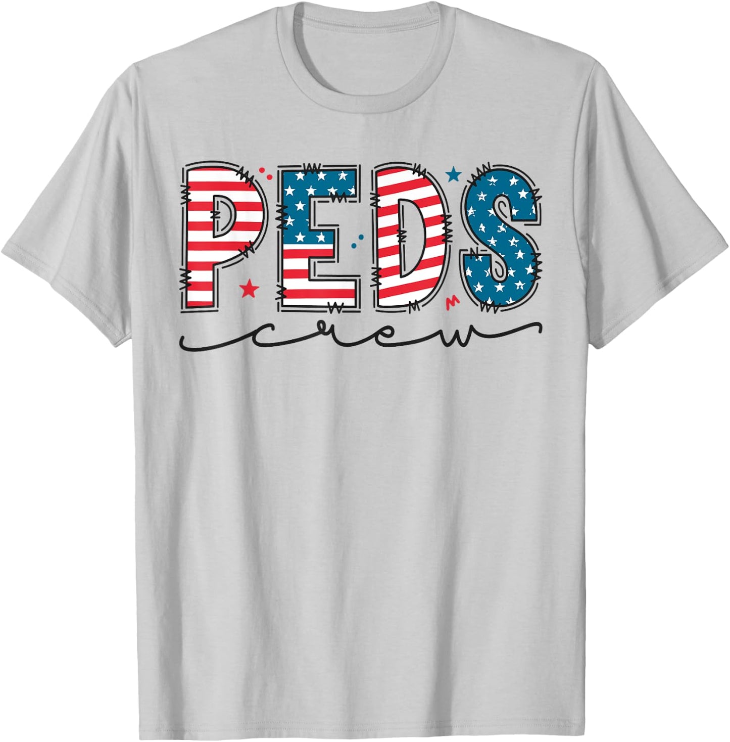 Peds Crew 4th Of July Patriotic Pediatric Nurse USA Flag T-Shirt - T-Shirt | Ash