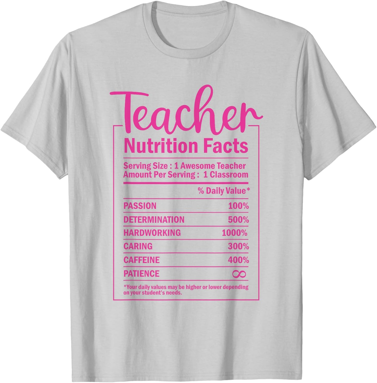 Funny Teacher Nutrition Facts Food Package Labels Teacher T-Shirt - T-Shirt | Ash