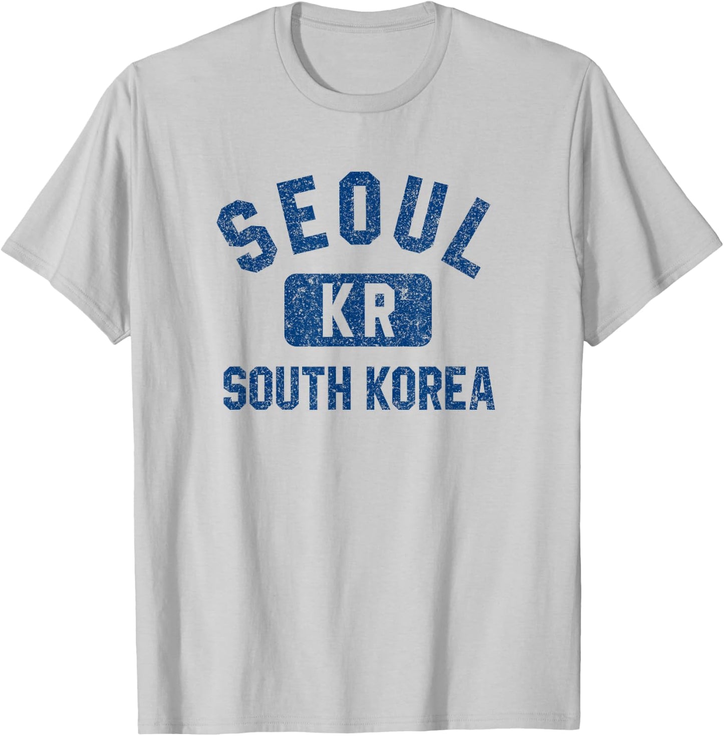 Seoul South Korea KR Gym Style Distressed Dark Blue Print T-Shirt - T-Shirt | Ash