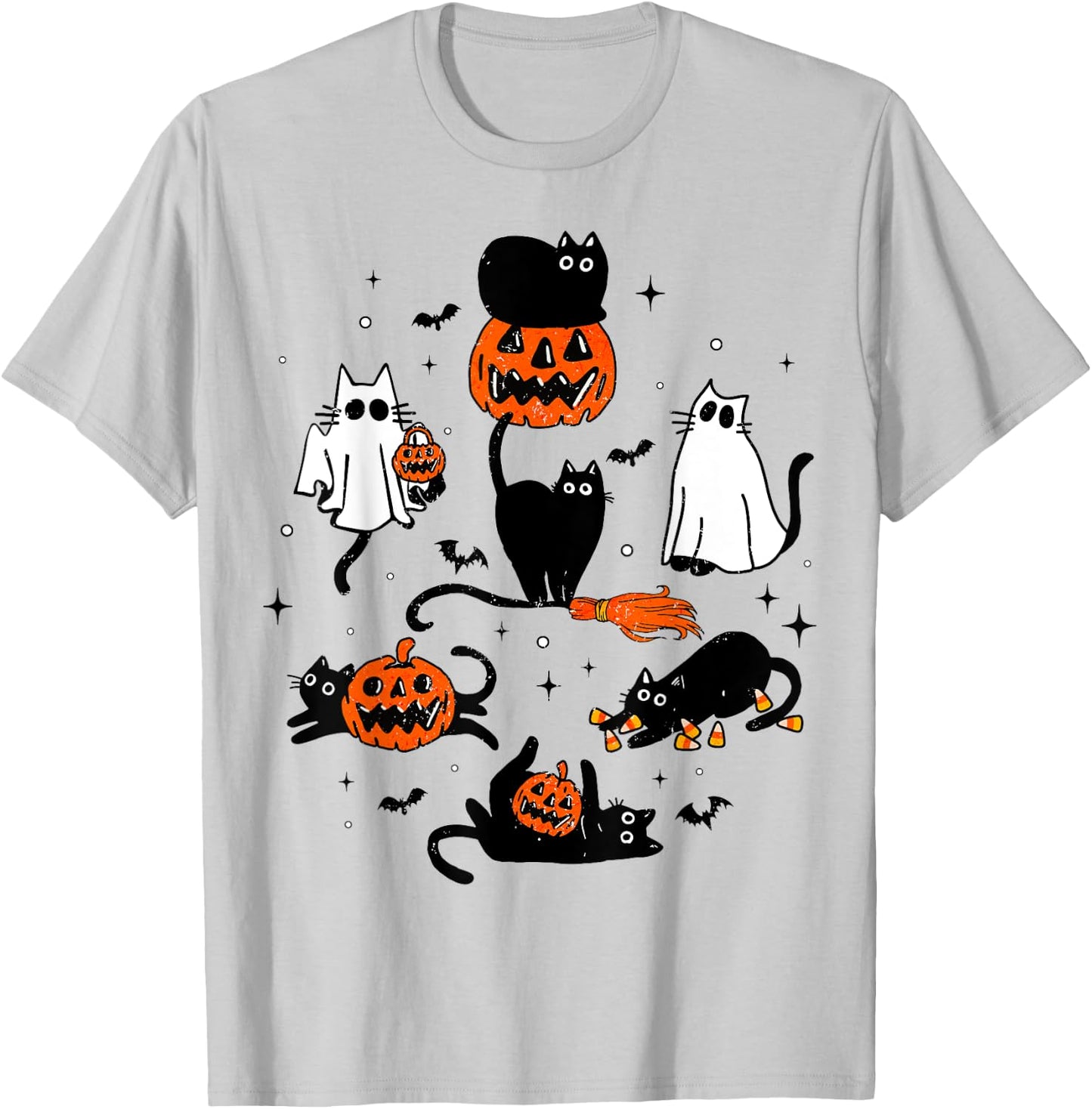 Cute Ghost Black Cat Playing Pumpkin Halloween Costume Men Women Kids T-Shirt - T-Shirt | Ash
