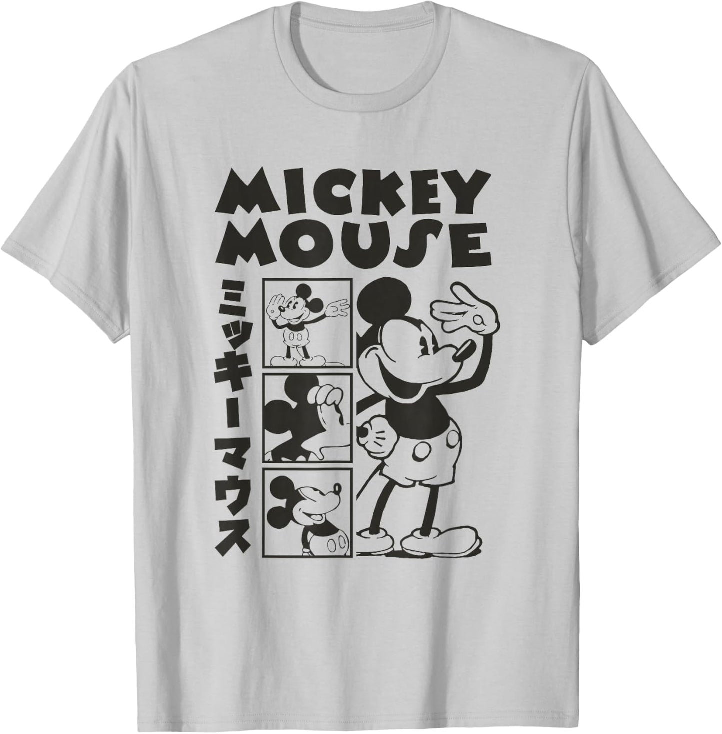 Disney Mickey and Friends Mickey Mouse Kanji Retro Panels T-Shirt - T-Shirt | Ash
