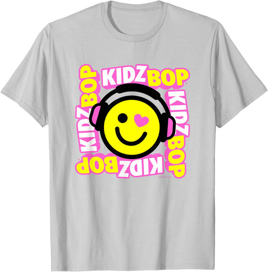 Kidz BOP Merch – Heart Smiley Face with Headphones T-Shirt - T-Shirt | Ash