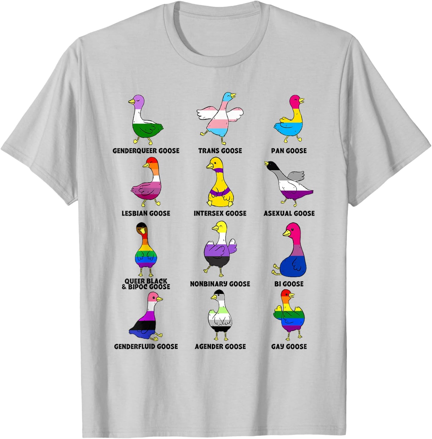 Cute Goose Geese LGBTQ Pride Month Rainbow Flag Proud Ally T-Shirt - T-Shirt | Ash